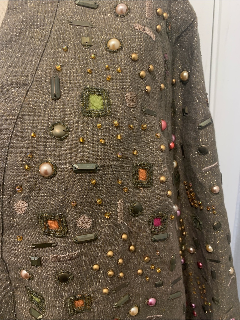 Chico's Olive Brown Knit Jacket with Gold Metallic Thread size 3 - Picture 3 of 6